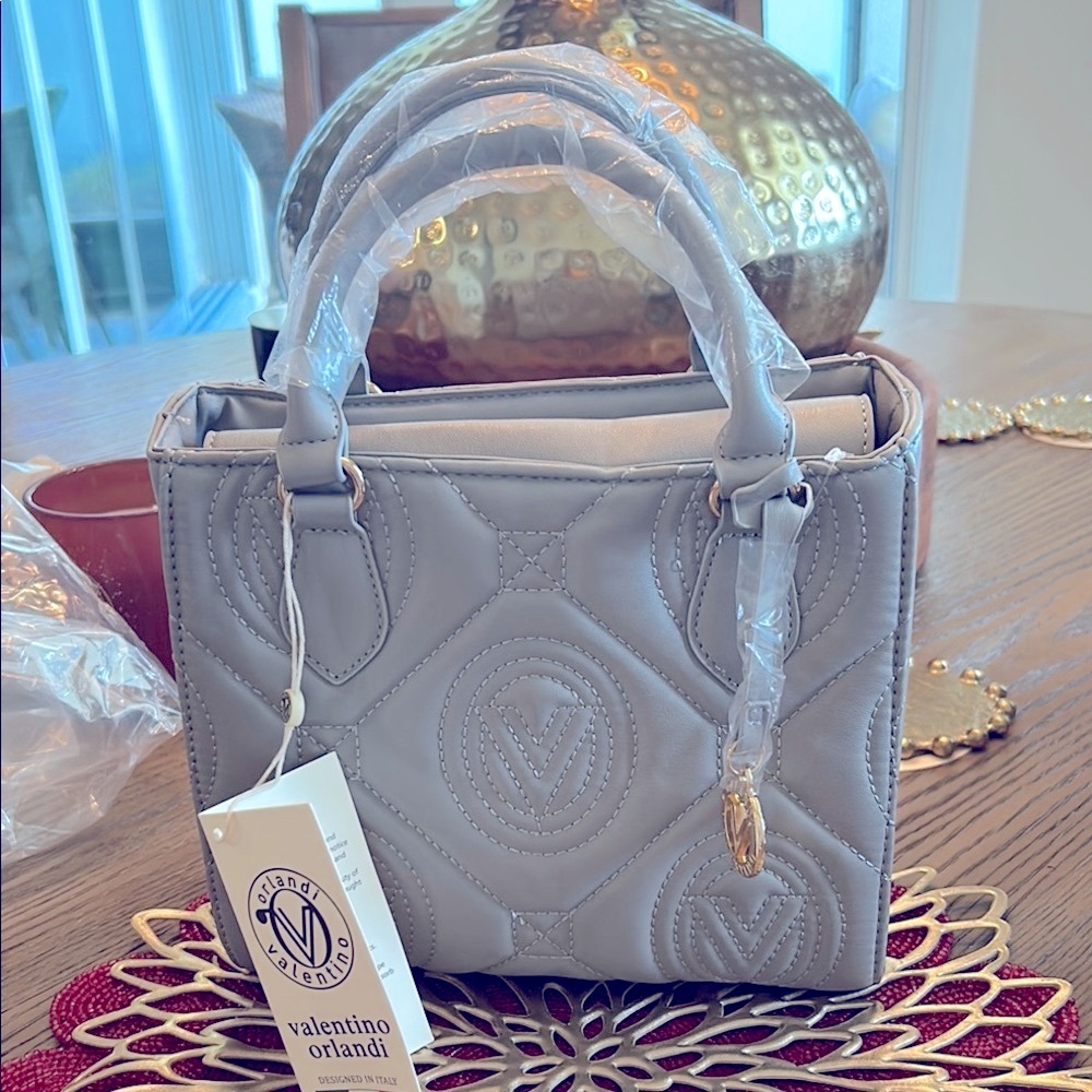 Valentino Orlandi Gray Satchel with Embossed Design